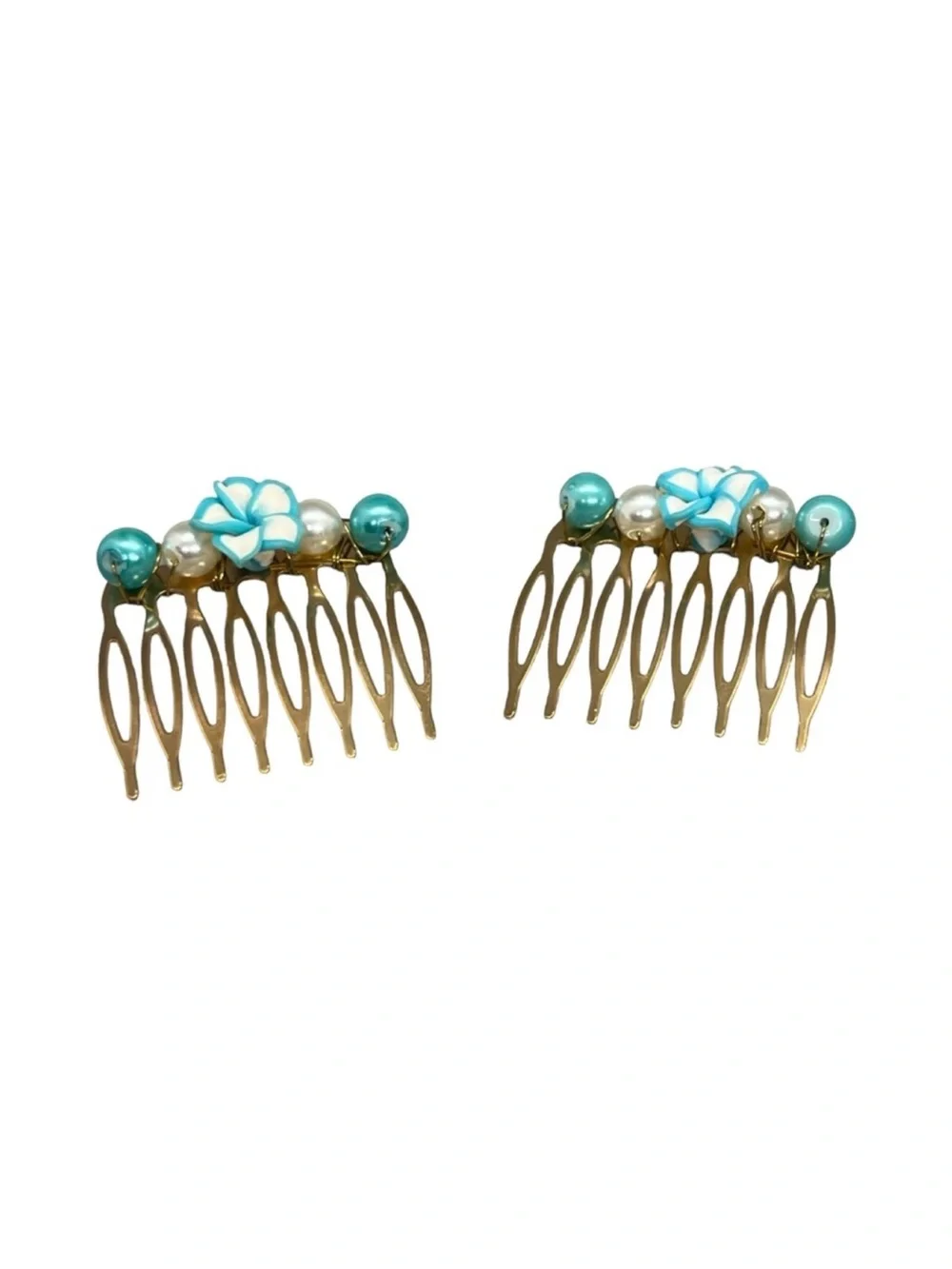 Elegant Gold and Turquoise Beaded  Hair Combs 2.0” 2 Pc Set FINAL PRICE DROP